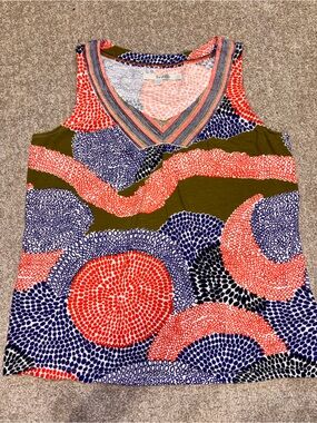 Boden Olive, Red & Navy Printed V‑Neck Tank